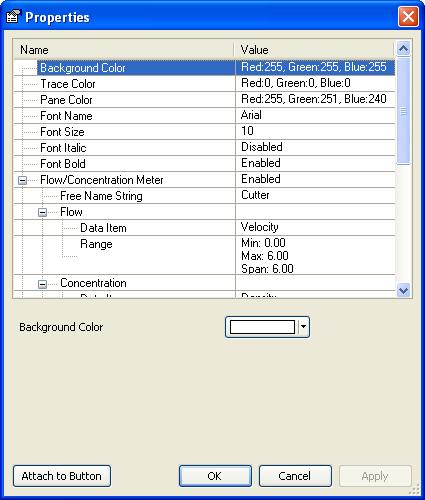 5.5.1 Dredge Flow/Concentration Meter Properties Select Properties in the context menu to open the Properties of the view.