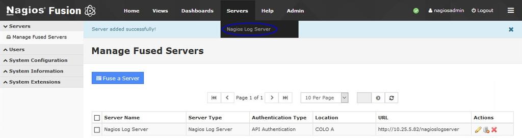 Fusion Settings API Key - Retrieve this from your Nagios Log Server cluster by viewing the user's profile that has API access enabled Login as the user and click their username in the top right