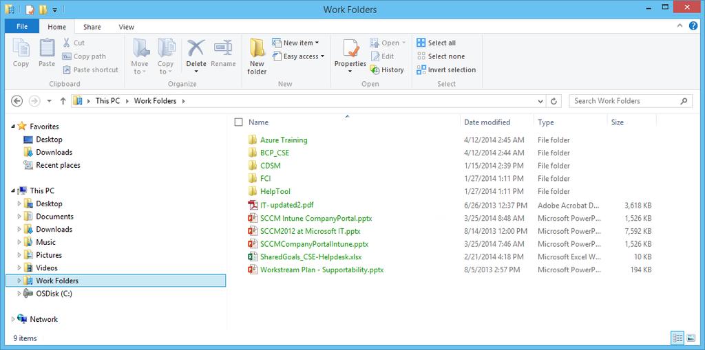 6 Technical Case Study Figure 3. Work Folders as viewed through Windows Explorer. Improves management for administrators.
