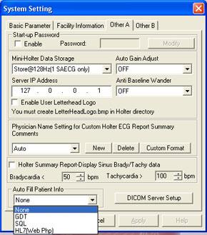 6. USING A BARCODE SCANNER TO INPUT PATIENT INFORMATION 1. To automatically input patient information by using a barcode scanner, run CardioScan Premier, go to System Settings -> Other A tab.