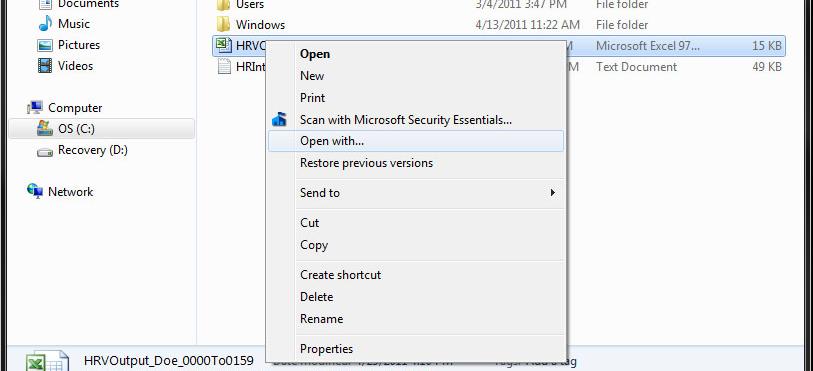 7. To access the files, close out of the CardioScan Premier software, and browse to the C: drive using Windows Explorer (right-click on the Start button and click on Explore or Open Windows Explorer).