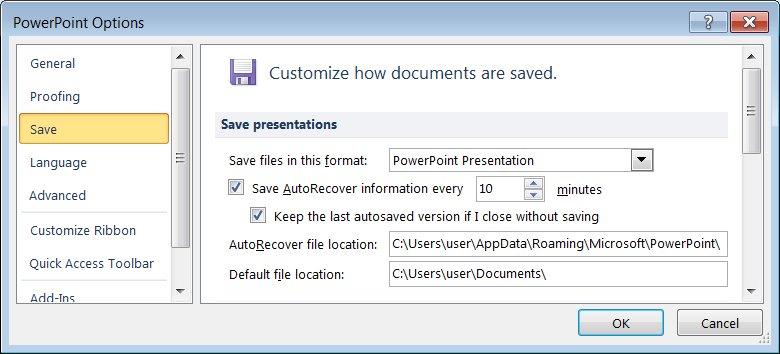 MODULE 6 PRESENTATION 3. In the Default file location: field type the drive and folder where the presentations will be saved. 4. Click OK button.