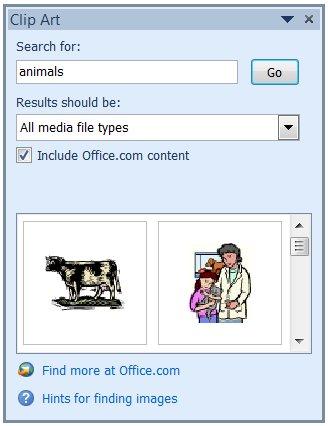 The Clip Art task pane (column on the right of the MS PowerPoint screen) is displayed. 5.