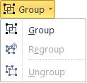 ECDL Syllabus 5 Courseware To group drawn objects: 1. Select the objects you want to group. 2. In the Arrange group, click Group. 3. Click Group. To ungroup drawn objects: 1.