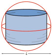 3. A right circular cylinder is inscribed in a sphere with diameter 4cm as shown. If the cylinder is open at both ends, find the largest possible surface area of the cylinder.