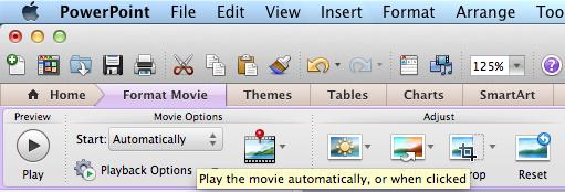 LIBRARY AND LEARNING SERVICES INSERTING A MOVIE To Change the Playback of your Movie Click on the Format Movie tab Click on the Start dropdown box Choose