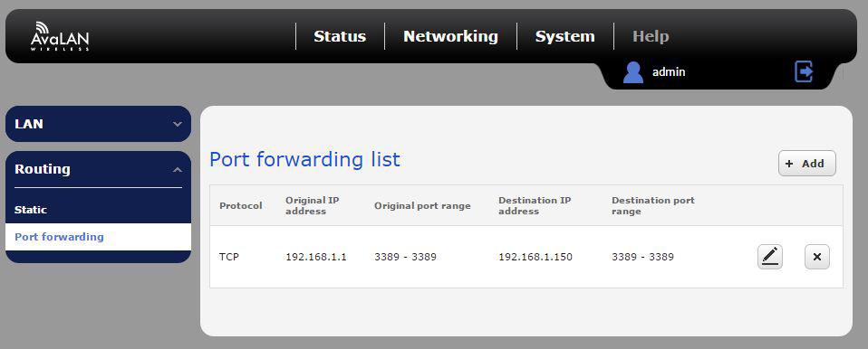 Port Forwarding The Port forwarding list is used to configure the Network Address Translation (NAT) rules currently in effect on the router.
