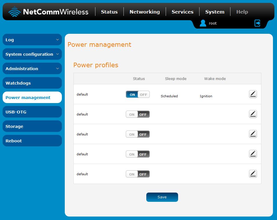 Power management The Power management page provides you with an overview of the power profiles and the ability to configure them.