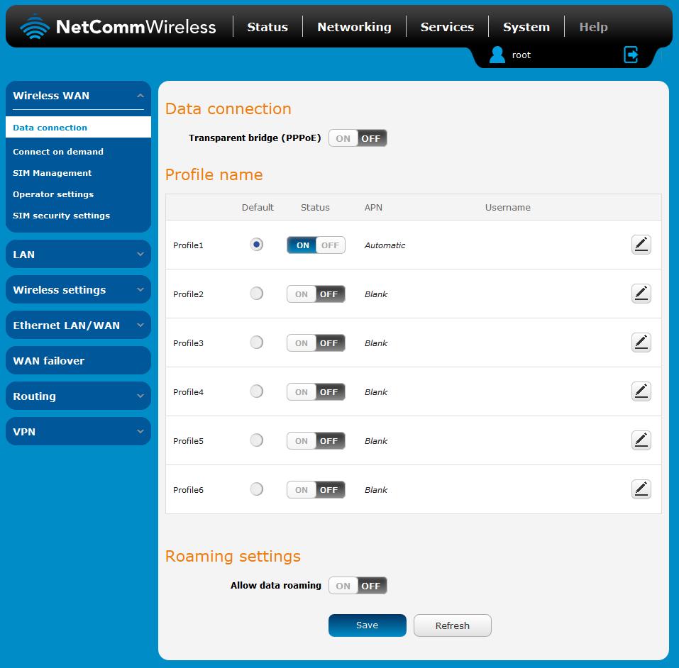 Networking The Networking section provides configuration options for Wireless WAN, LAN, Routing and VPN connectivity.
