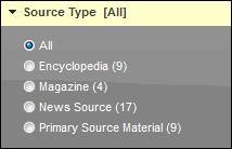 Option Description Click a source type to show results from one source type, or click All to show results from all source types.