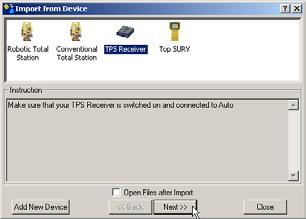 Chapter 3 TPS Receivers This chapter describes using Topcon Link with a TPS GPS+ receiver. Downloading TPS Receiver Files 1.