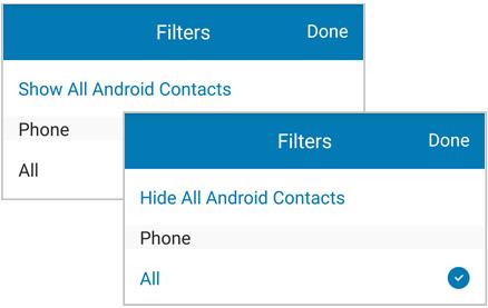 ) Tap ALL to Show (or Hide) All Android Contacts.