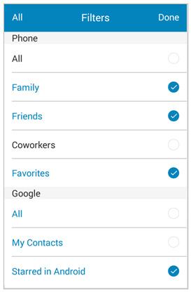 Contacts to view your personal contacts from your smartphone contacts list.