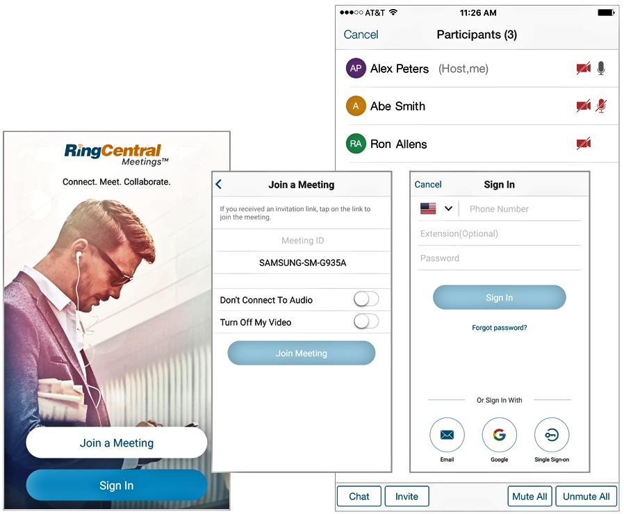 RingCentral Mobile App Guide The Main Menu 24 RingCentral Meetings RingCentral Meetings* adds the power of video conferencing and web sharing to your business communication.
