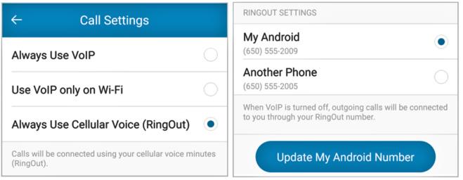 RingCentral Mobile App Guide Making a Phone Call 29 Enable RingOut To enable RingOut, turn off VoIP Calling. It will use your carrier service to make outbound calls.