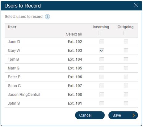 RingCentral Mobile App Guide Call Recording 40 When the Admin sets Automatic Call Recording, each User receives an email alert that their incoming/outgoing calls are being recorded; when the Admin