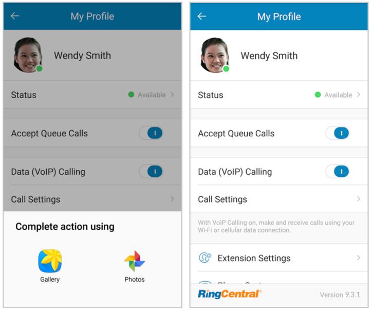 RingCentral Mobile App Guide Managing Your User Settings 44 Managing Your User Settings The first time you tap you will be offered the opportunity to add a photo to your profile, replacing the avatar.