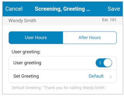 RingCentral Mobile App Guide Screening, Greeting, and Hold Music 47 Screening, Greeting, and Hold Music Tap your photo and go to Extension Settings > Screening, Greeting & Hold Music.