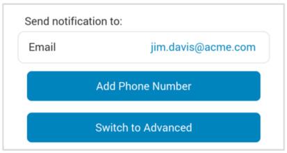 Also at the bottom of the screen, tap Add Phone Number and enter a phone number to receive the text messages; the phone number can be that of the user, or the Admin, or someone else; it need not be a