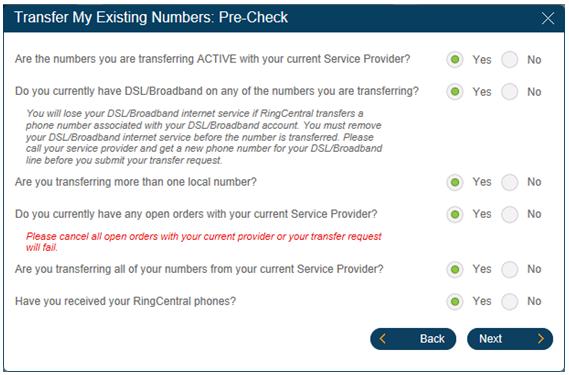 Be certain to completely fill-in the Transfer My Existing Numbers Pre-Check form.