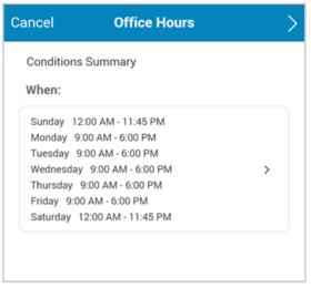 RingCentral Mobile App Guide Call Queue Handling After Hours 81 Tap right facing arrow at the top of the screen to see a summary of your Office Hours rule selections.