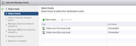 7 Right-click the distributed switch, select Add and Manage Hosts, and select Add Hosts.