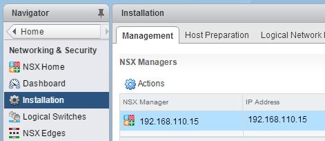 2 Navigate to Home > Networking & Security > Installation and select the Management tab.