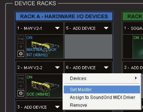 To add another SoundGrid device, click on the arrow in an empty rack slot. From the list of available devices, choose the one that you want to add in this case, a second M-Waves card.