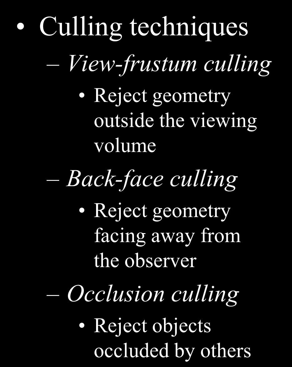 Visibility Culling Culling techniques View-frustum