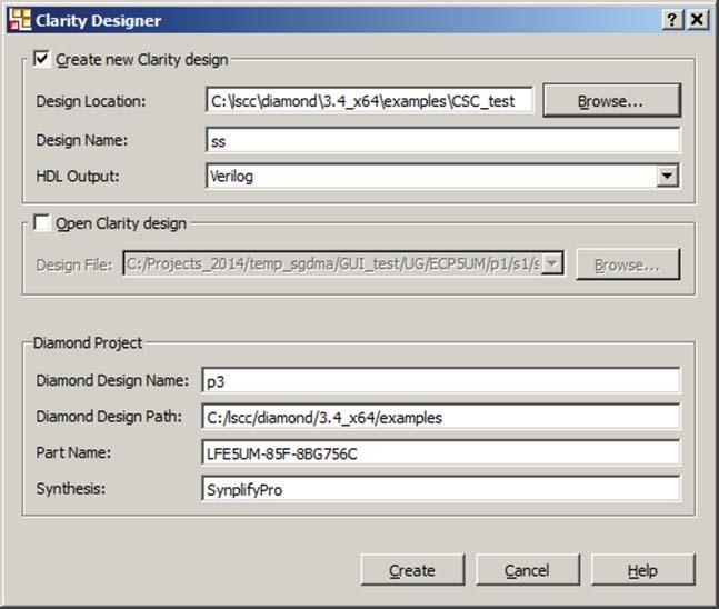 IP Core Generation in Clarity Designer Getting Started IP Core Generation The first step in generating an IP Core in Clarity Designer is to start a project in Diamond software with the ECP5 device.