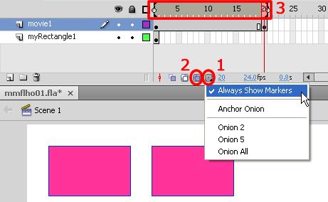 objects on the different layers? If not (iii) drag out the Onion Skin Markers so that Onion Skinning starts at frame 1 and ends at frame 20 (3): 15.