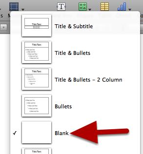 Choose A Blank Slide Click the "Masters" icon from the tools at the top. Choose "Blank" from the drop down menu.