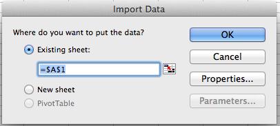 It will default to the cell you had selected when you clicked to import the data.
