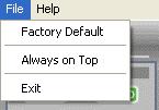 (1) File Factory Default Returns all U46DJ Control Panel configuration settings to the factory default. (2) File - Always On Top Enables to display the U46DJ Control Panel always over other windows.
