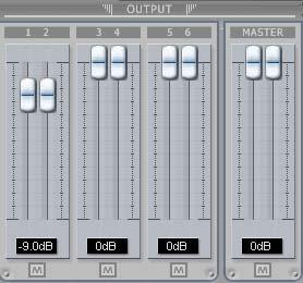 5.3. Output Section (1) Output 1/2, 3/4, 5/6 You can individually change levels for all output channels by clicking and dragging the fader bars.