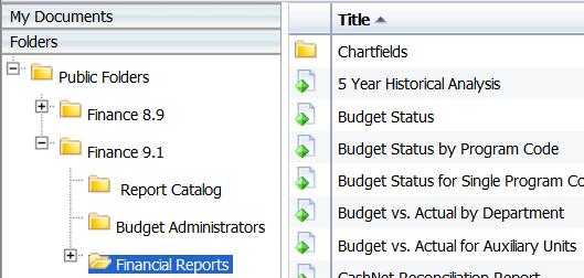 Select the Financial Reports folder to view