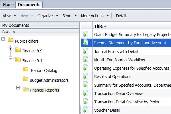 EXAMPLE 1: EXPORT A REPORT AS A PDF Navigate to the Income Statement by Fund and Account report