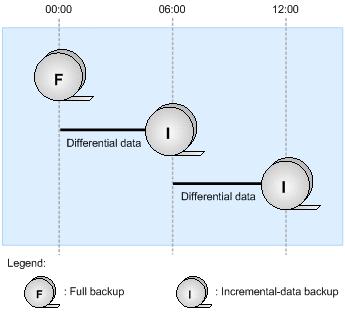 Figure 5-3 Incremental-data backup performed with one NDMP policy When performing an incremental-data backup with one NDMP policy, the differential data from the previous full backup or