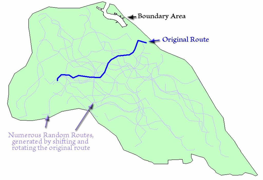 Randomize Route Location and Orientation: This option will generate random routes by duplicating the original route and then randomly locating and rotating it within some pre-defined area.