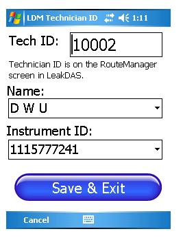 The next form that appears allows you to verify the technician ID.