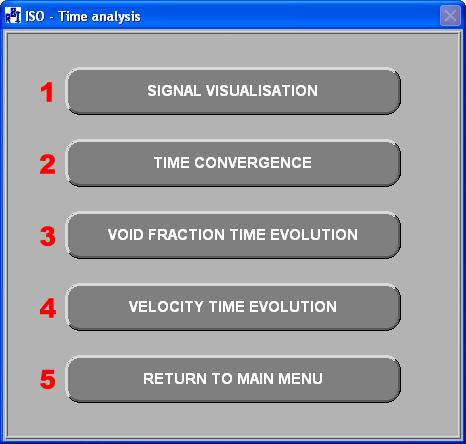 8 PERFORMING A TIME ANALYSIS To access the interactive time evolution data processing, you must press the button labelled TIME ANALYSIS or the shortcut F5 in ISO main menu (see tag 9 in Figure 5).