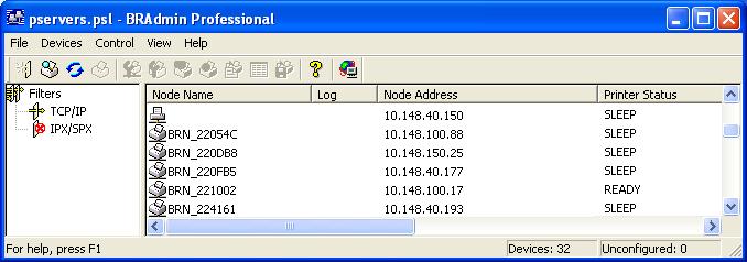 Configuring your machine for a wireless network 1 Start the BRAdmin Professional utility (from Windows 98/98SE/Me/2000/XP), by clicking Start / Programs / Brother Administrator Utilities / Brother
