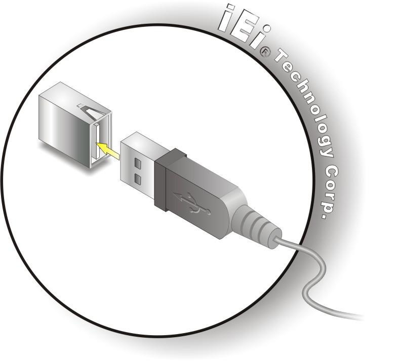 Figure 5-17: USB Device Connection Step 5: Insert the device connector. Once aligned, gently insert the USB device connector into the onboard connector. Step 0: 5.8.