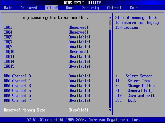 WARNING! Setting wrong values for the BIOS selections in the PCIPnP BIOS menu may cause the system to malfunction.