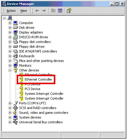 Figure 7-22: Device Manager List Step 21: Double-click the listed device that has question marks next to it