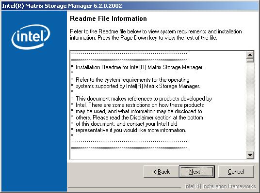 Figure 7-43: Matrix Storage Manager Readme File Step 11: Read the Readme file information