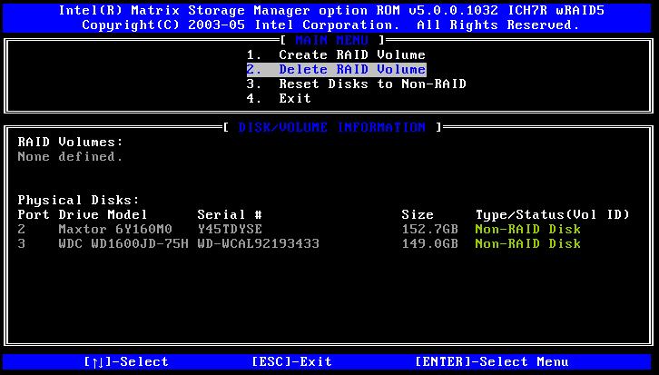 Figure G-11: Non-RAID Disks G.4.3 Resetting a Disk to Non-RAID WARNING! All data stored on the disk drive of a RAID volume is destroyed when resetting it to non-raid.