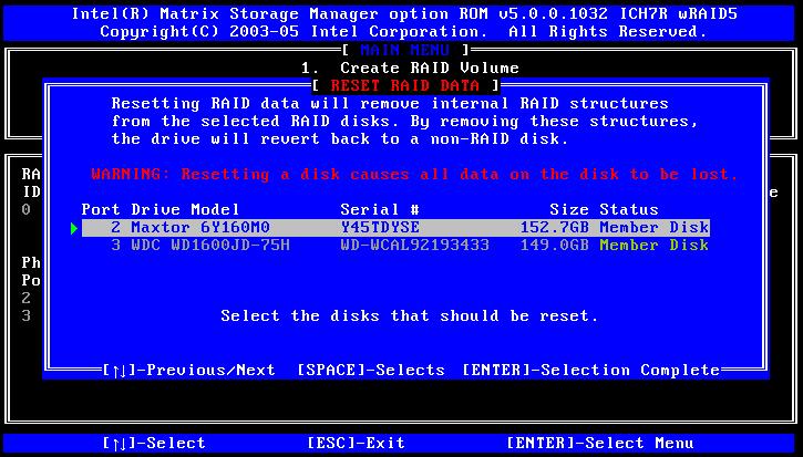 After all the disks to be reset have been chosen, press ENTER. See Figure G-13.