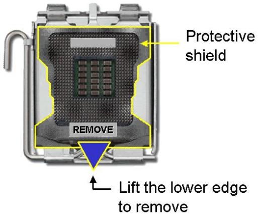 To install a socket LGA775 CPU onto the WSB-Q354, follow the steps below: WARNING: When handling the CPU, only hold it on the sides. DO NOT touch the pins at the bottom of the CPU.