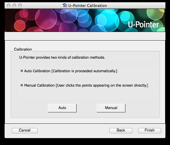 Calibration U-Pointer provides two kinds of calibration methods, auto calibration and manual calibration. Auto calibration* : click "Auto" and the calibration process will run automatically.